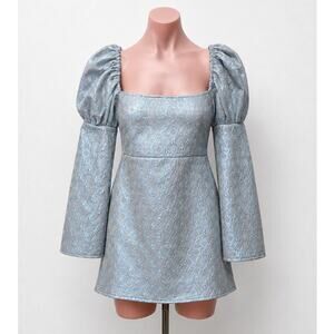 Olivia Rose Cute Blue Ophelia Diamond Crinkle Square Neck Puff Sleeve Mini XL
